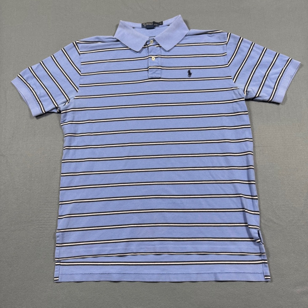 Polo Ralph Lauren Mens XL Blue Striped Short Sleeve Cotton Pique Polo Shirt